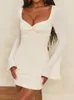 Casual jurken Shemoda vierkante kraag bell-mouw slanke fit jurk