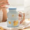 Mugs Cartoon Cute Ceramic Mug With Straw Ins Style Office Milk Fruit Juice Water Bottle Children Student Breakfast Drinking Cup