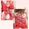 Robes de fille 2 à 8 ans Red Floral petites filles arc couches gonflées