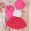 Roupas conjuntos de roupas de verão garotas lindas saia de lantejouta de lapela de lapela brotone de botão doce de borboleta vestido de malha de vestido de malha de vestido de crianças roupas 4pcs roupas