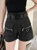 2024 Women Luxury Design Solid Colour Pocket Shorts With Belt Casual High Waist All-match Shorts