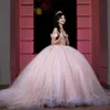 Sparkly Pink Quinceanera Dresses XV Ball Gown Rose Lace Applique Beads Tull Princess Sweet 16 Dress Birthday Party Vestido De 15