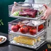 Lagringsflaskor kylskåp mathållare kapacitet stapelkylskåpslåda BPA-fri arrangör Bin för grönsaker Köksmaterial