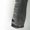 Hochwertige lila Marke Jeans High Street Hip-Hop Style High Feeling Waschen Etikett getönte Reparatur niedriger Erhöhung dünner Denimhose