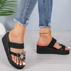 Slippers Crystal Wedges Women Bow Shoes Clip Toe Casual Sandals 2024 Summer Fashion Beach Dress Cozy Flip Flops Mujer Slides