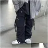 ズボン子供服の男の子ハンサムFLレングスソリッドカラー2024ファッショナブルスプリング韓国スタイルブラックジッパーポケットカーゴパンツDR OTAGW