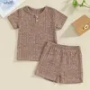 Clothing Sets Clothing Sets Summer Soft Cotton Toddler Boys Girls Outfits Solid Color Short Sleeve T-Shirt And Elastic Shorts For Kids Children Clothes C240413