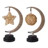 Figuras decorativas Rattan tecido Eid LED Light Moon Star Night Lamp Ornamentos