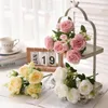 Kwiaty dekoracyjne 30 cm sztuczny kwiat róży jedwabny bukiet Peony 5 Big Head 4 Mały pąk Wedding Home Decoration Flowe