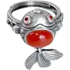 Clusterringe 925 Silber Stereoskopische Handwerk Koi süßer Fisch für Frauen chinesischer Stil südlicher roter Turmalin Ring Retro einfacher Schmuck