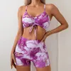 Kvinnors badkläder lila tryck hög midja bikini set tankini baddräkt 2024 Sommarsemester