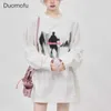 Mens Hoodies Duomofu Y2k Aesthetic Graphic Grey Sweatshirts Women Korean Style White Long Sleeve Pullover Harajuku Streetwear Oversize Tops 240412