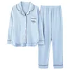 Huis kleding katoen slaapkleding vrouwen kleding herfst sexy pyjama set dames nachtkleding tops lange broek nachtjes blauwe pull maat