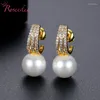 Dangle Earrings Wedding Party Jewelry Luxury CZ Imitation Pearl for Women Temperament Lady Zircon RE6165