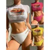 Swim Wear European и American Doll Bikini Three Piece Swimsuit Y Printed for Women Drop Drow Sports на открытом воздухе вода плавание Otboz