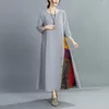 Casual Dresses Women Dress Elegant Retro Printed Maxi With Button Decor A-line Silhouette For Spring Summer Fashion Statement Round