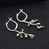 Boucles d'oreilles en peluche et boucle d'oreille Gold plaquée naturel rhodolite grenat 925 Bijoux en arbre argent sterling pour les femmes 2024