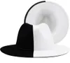 Svart vit lapptäcke ull filt jazz fedora hatt kvinnor unisex bred brim panama party trilby cowboy cap män gentleman bröllop hatt 227924424