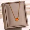 Hänge halsband orange opal runda form 14k gult guld för kvinnor geometriska choker halsar smycken gåvor släpp leveranshängen dhaq2