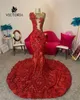 Hermoso vestido de encaje de lentejuelas rojas Prom 2024 Blackgirl Mermaid Fiest Dress Mujeres Elegantes Ves a través de vestidos formales