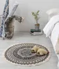 Okrągłe bawełniane lniane dywan do salonu pokój dziecięcy Nordic sypialnia dywaniki nie poślizgowe mata podłogowa wejście do draperatu dekoracje domowe 2912576
