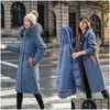 Femmes Down Parkas 2023 Hiver Women Fleece Vestes longues 2 pes épaississez le col de fourrure chaude à capuche à tabots rembourrés