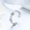 Com pedras laterais autênticas 925 Sterling Silver Winter Snowflake Rings para mulheres Anel de noivado de casamento Jóias BSR015