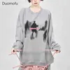 Mens Hoodies Duomofu Y2k Aesthetic Graphic Grey Sweatshirts Women Korean Style White Long Sleeve Pullover Harajuku Streetwear Oversize Tops 240412