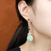Boucles d'oreilles en verre vintage Palais de pierre précieuse incrustées de boucles d'oreilles turquoise en cuivre en cuivre en diamant