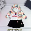 Women's T-shirt Colorful Stripe Three Piece Set Boys' Sunshine Cute Style Summer Color Matching Handsome Hooded Shorts