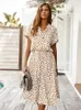 Ladies Polka Dot Print Shirt Dres Casual Midi Holiday Summer Dress Female Loose Women Beach Sundress Robe Vestidos 240409