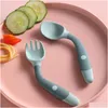 Tassen Gerichte Utensilien Baby Disploon Löffel Set Hilfsmittel Lebensmittel Kleinkind lernen, Training biegsame weiche Gabel Kinder -Tischgeschirr Dros OTHM5 zu essen