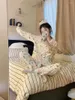 Sleep abbigliamento da donna Spring Autunno floreale floreale cartone animato set di vestiti per casa garza di cotone comodo pigiama s388
