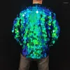 Stage Wear Shiny Sequins Green Jacket Mesh Coat Male Women Performance Costume Party Show Sequined Overcoat Rave Outfit