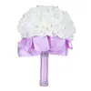 Bröllopsblommor 2024 Handgjorda Beautifu Lilac Bridal Bridesmaid Flower Bouquet Artificial Rose Ribbon Crystal Bouquets de Noiva