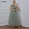 Feestjurken Verngo Dusty Green Tule Short Prom One Shoulder Beads enkel lengte avondjurken plus size moeder formele jurk