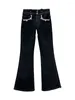 Kadınlar Kot High Bel İnce Elmas Cepler Düğmesi Siyah Flare Pamuk Streç Denim Pantolon 2024 Sonbahar Moda 29L3718