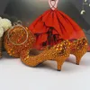 Dress Shoes BaoYaFang Orange Crystal Bridal Wedding And Bag Round Toe Female Ladies Party Fashion Thin Heel High Pumps