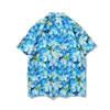 Casual shirts voor heren Hawaiiaans blauw shirt zomer slanke knop top vol grafisch ademende korte trendy jeugd sportkleding 2024