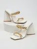 Slippers 2024 Women Shoes Metal Decorations Summer Fashion Spike Heels Squared Toe Casual Shallow White Size 35-42