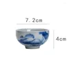 Xícaras pires jingdezhen cerâmica pintada à mão Gelo esmalte rachado copo Mestre do escritório de bebidas artesanais de porcelana azul e branca