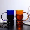 Weingläser 1 Stück 380 ml 13oz Kaffeeglas Hitzefestes Getränkebecher Clear Bamernblau blaugrüns hoch mit Griff