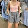 Short féminin Femmes décontractées à la taille élastique confortable Summer avec poches Coton et lin, jambe large pour sous-robes