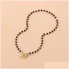 Chokers New Fashion Luxury Black Crystal Glass Bead Chain Choker Necklace For Women Flower Lariat Lock Collar Gifts Drop Delivery Jewe Dhdqk