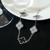 Designer 925 Pure Silver VAN Panda Bracelet Plated with 18K White Gold Black Agate Diamond Clover High Version