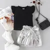 Clothing Sets Toddler Baby Girls 2pcs Skirts Children Fashion Flutter Sleeve Set With Belt Cotton Clothes Suit