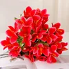 Kwiaty dekoracyjne 33 cm 10head sztuczny lilia kwiat żonkil 3d czerwony fałszywy ślub w salonie dekoracja domu