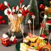 使い捨てのフラットウェア50/100PCS KERSTカクテルピックElanden Kerstman Vruchten Bamboe Tandenstokers Voor Drinken Dessert Hapjes Wedding Party