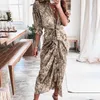 Casual Dresses Dress Women Spring/summer Sexy Floral Printing Irregular Fold Waist Belt Vestidos Drop Sale GHH21508