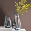 Jarrones de lujo en jarrón de vidrio de vidrio transparente contenedor de contenedores de sala de estar decoración de comedor en casa